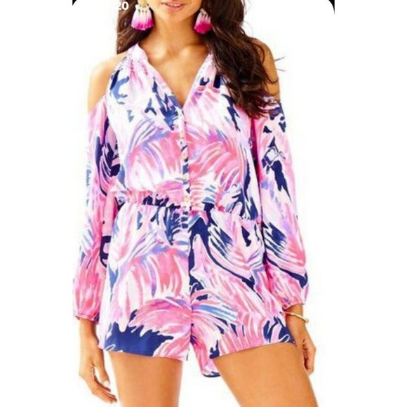 Lilly Pulitzer Romper XS NWT Sunny Shoulder Silk Elsa Paradise Point $198 - Picture 8 of 10